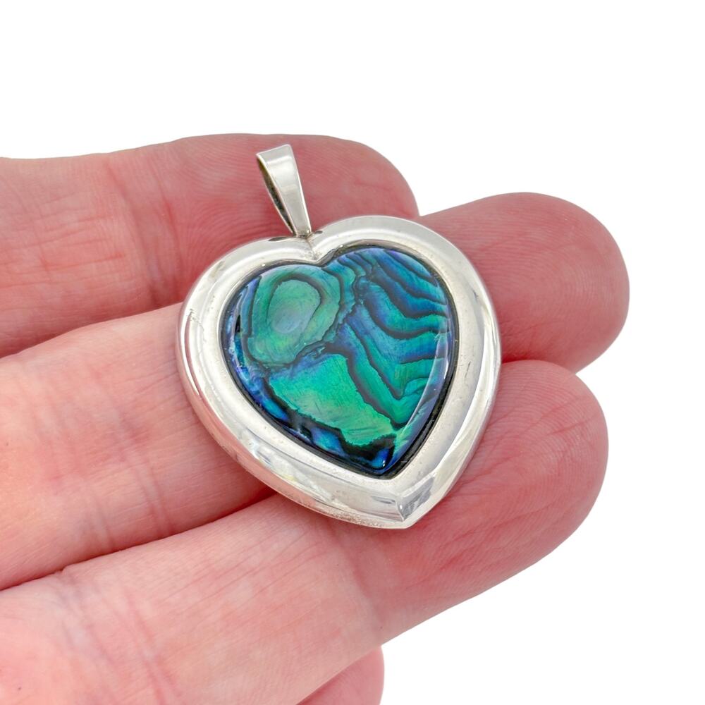 Vintage Sterling Silver 925 Abalone Heart Pendant